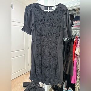 Elegant Black Crochet Mini Dress